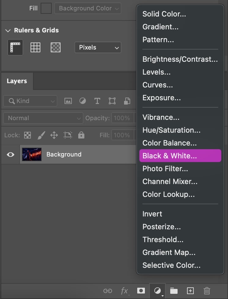 Black & White adjustment layer screenshot