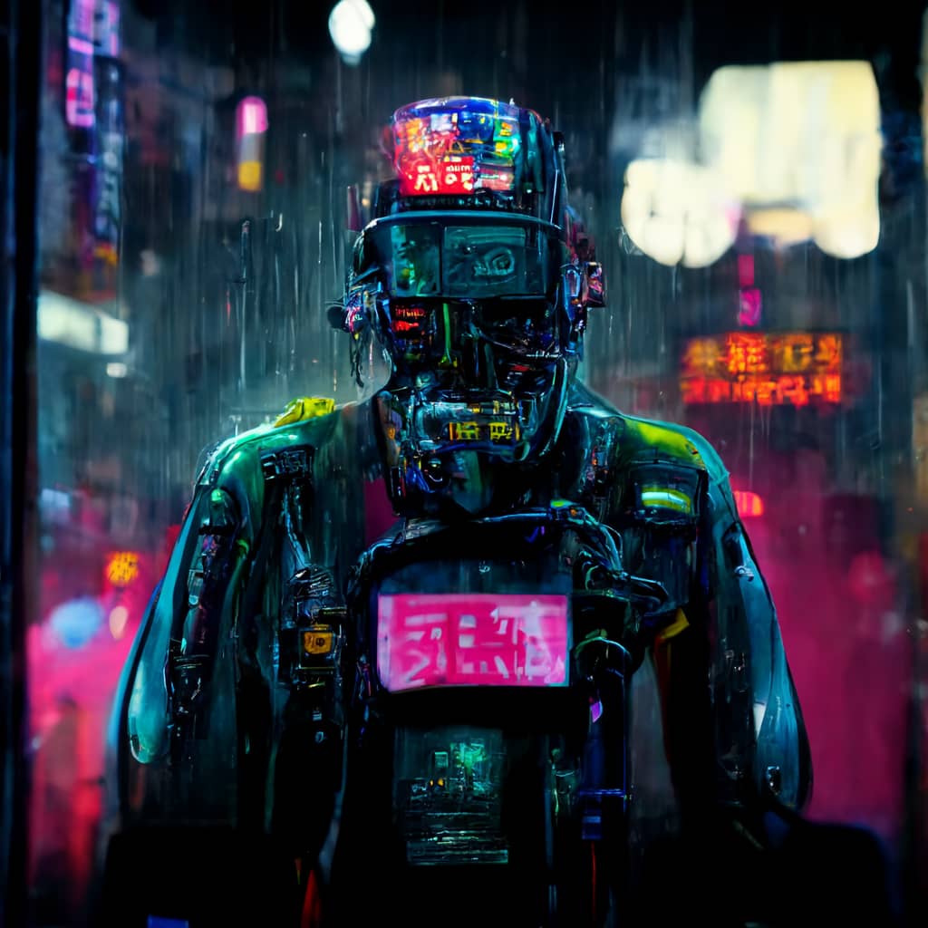 Painting of a cyberpunk robot