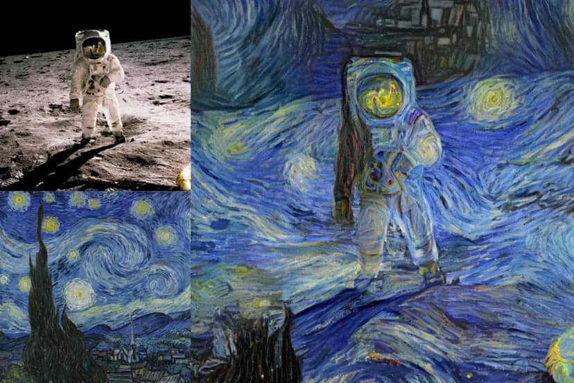 Astronaught image combined with van gogh's starry night