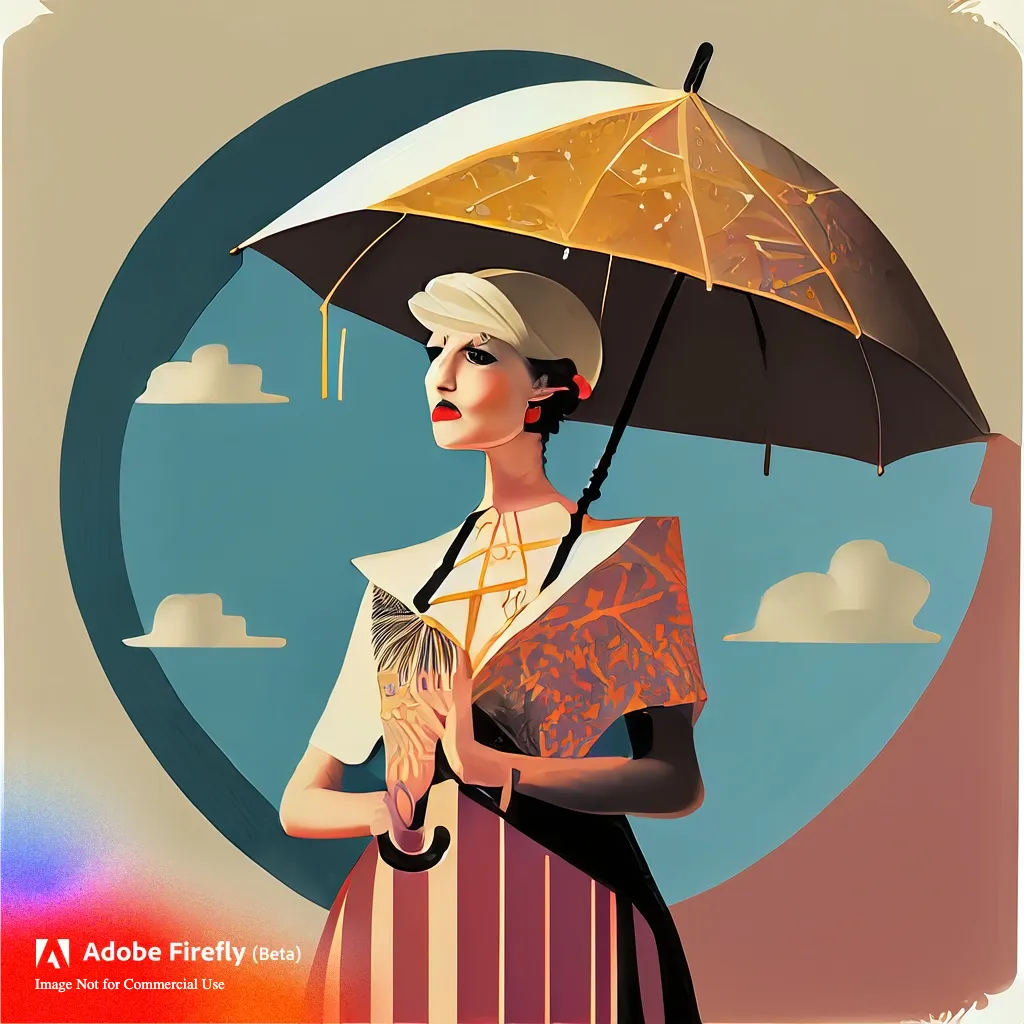Art deco illustration of a Woman holding an umbrella