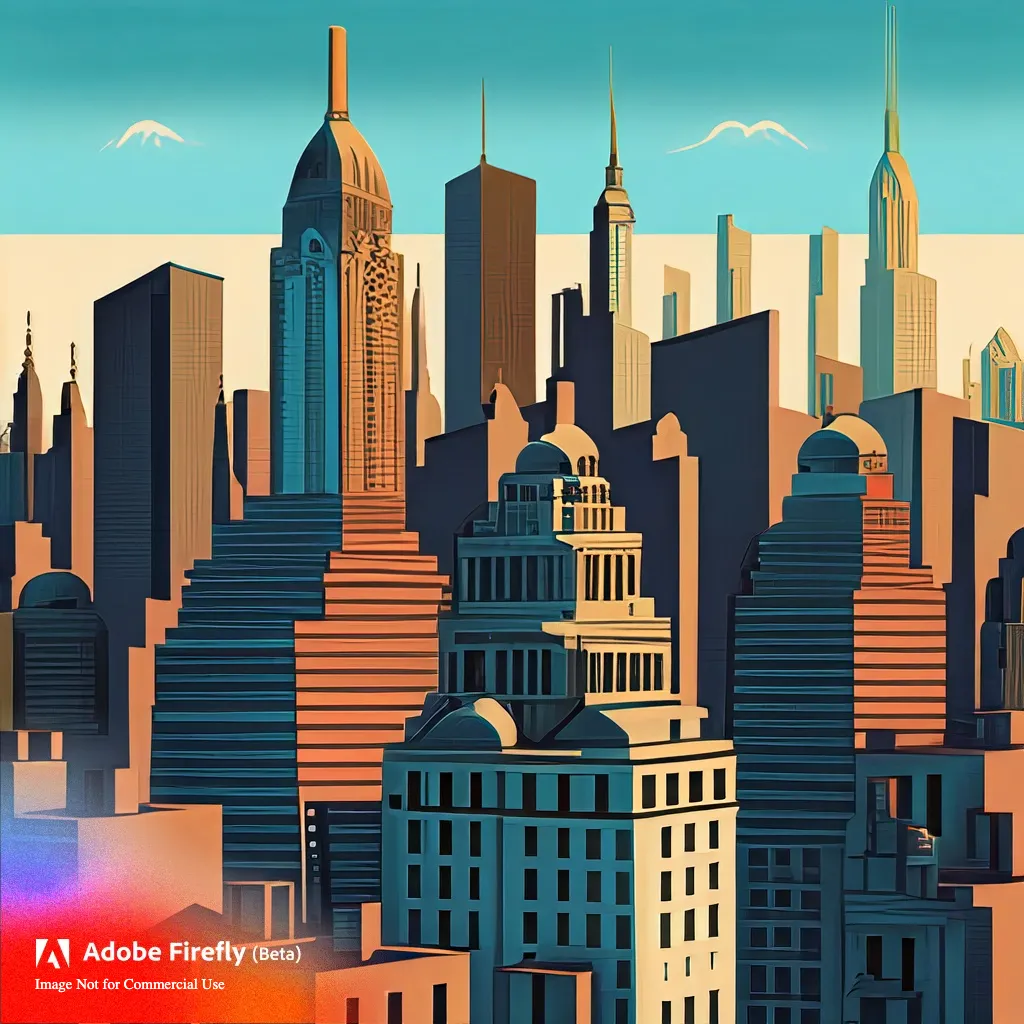 Illustration of a skyline in art deco style