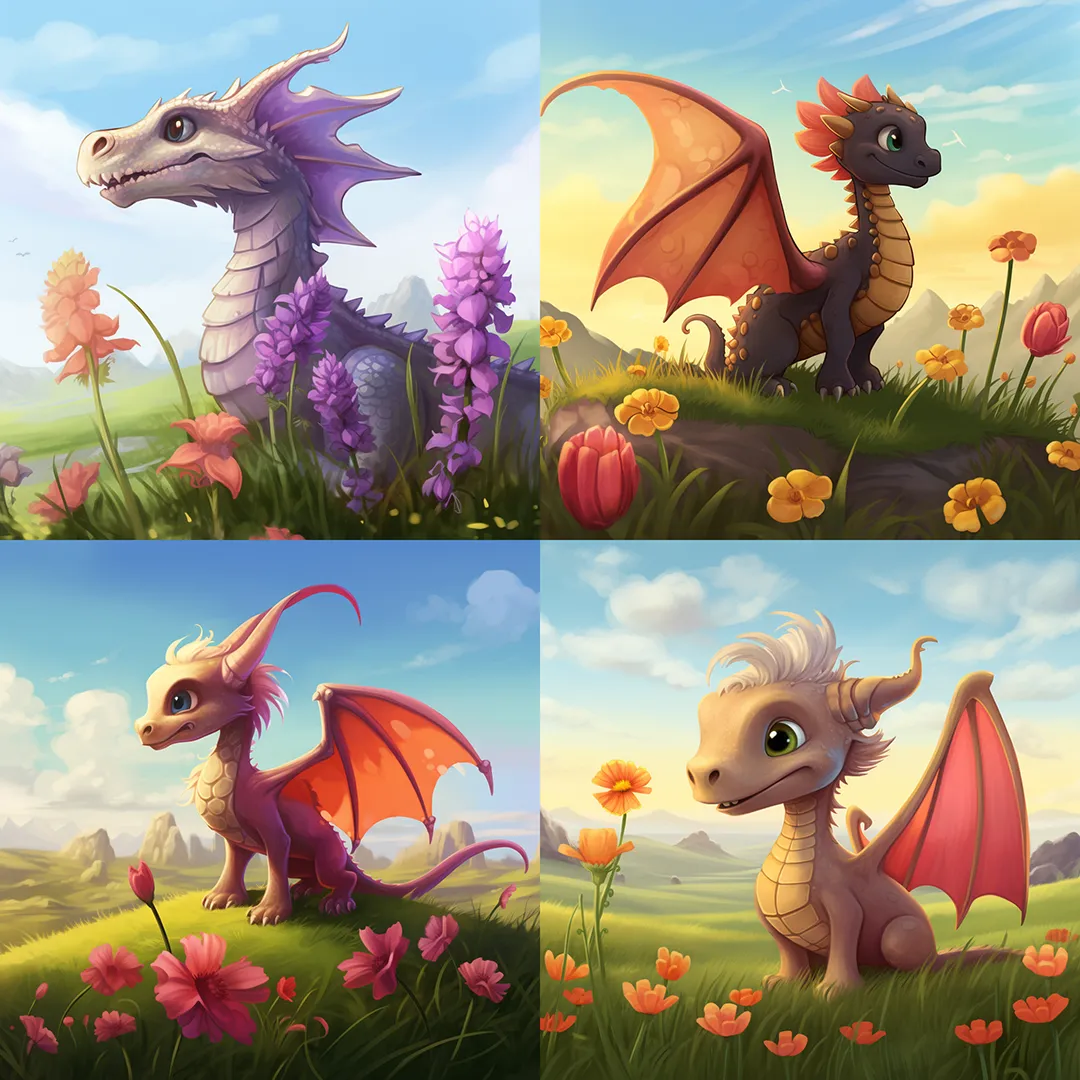 Midjourney stylized generated Cute dragon in a field