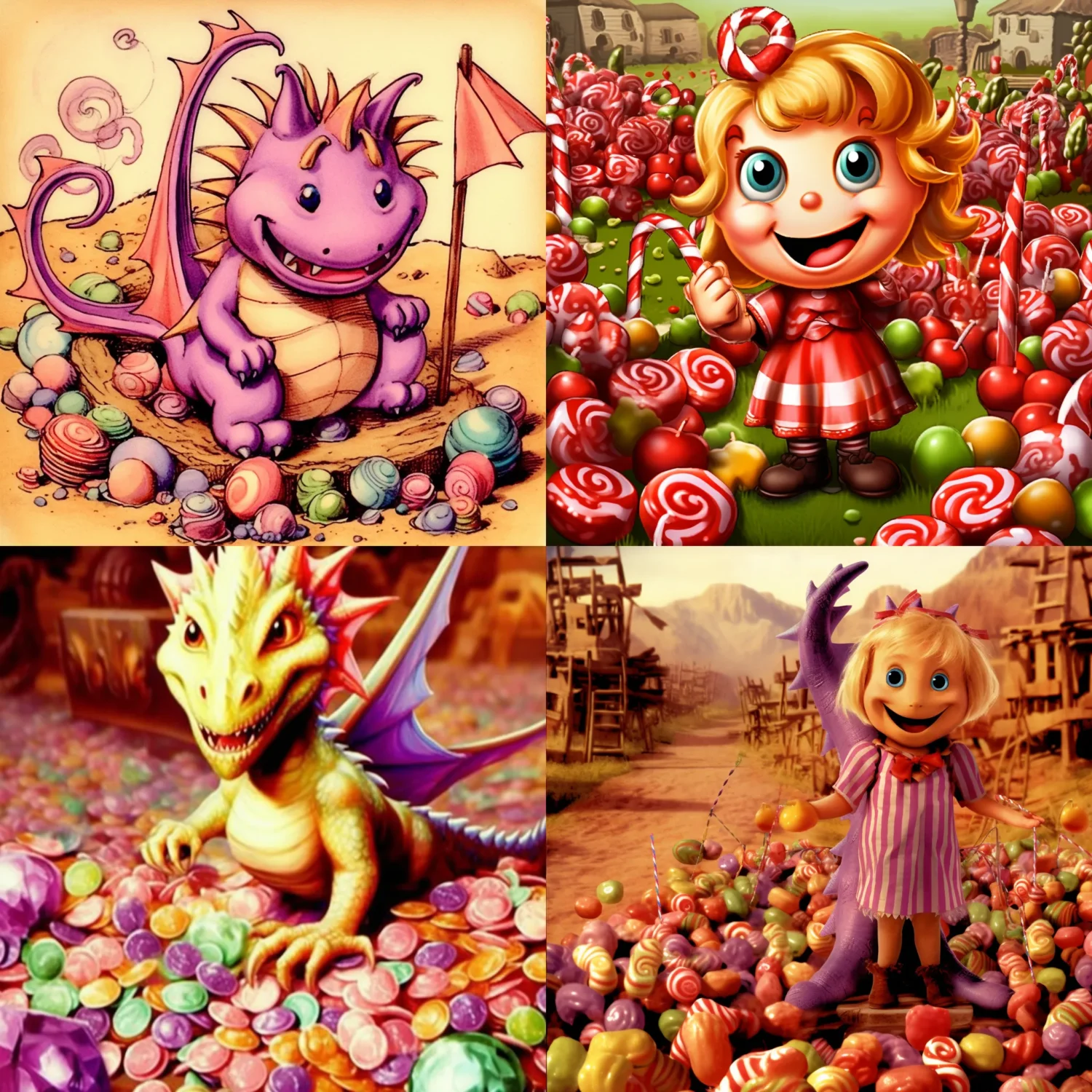 a cute dragon in candy land made in Midjourney