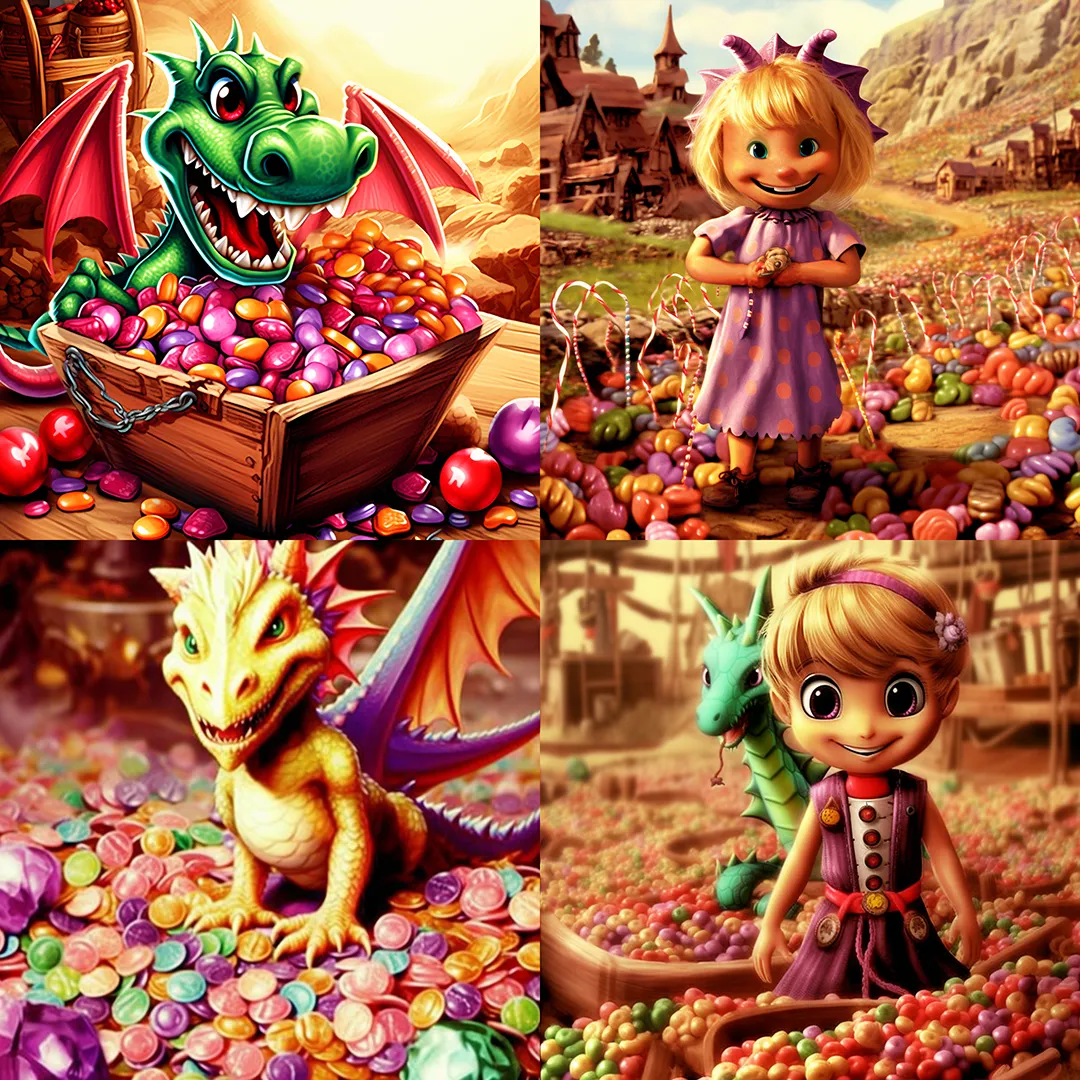 a cute dragon in candy land made in Midjourney