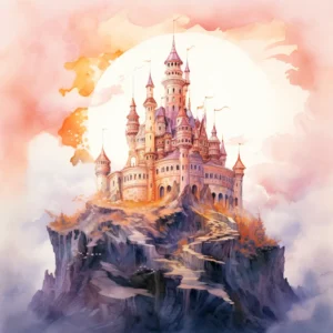 Midjourney Generated castle on a hill watercolor