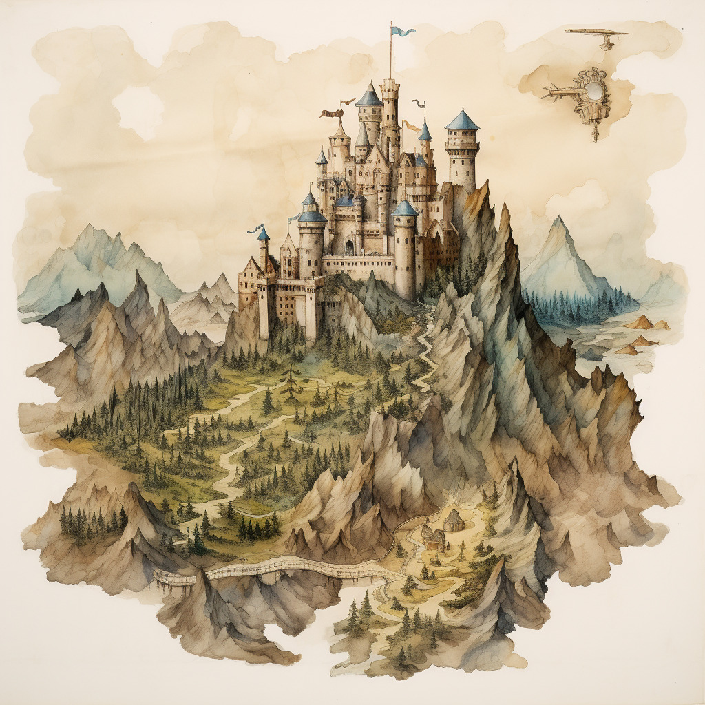 Midjourney water color painting of a castle on a hill