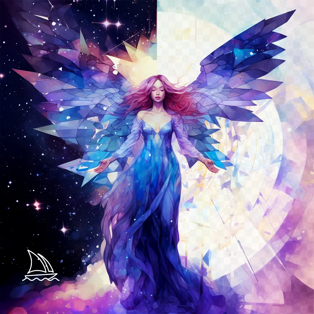 An illustration of a cosmic angel made in Midjourney