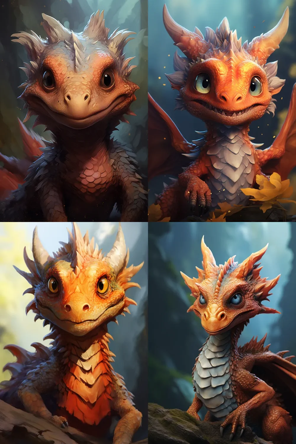 Midjourney grid of portrait of a dragon with a 3:2 ratio