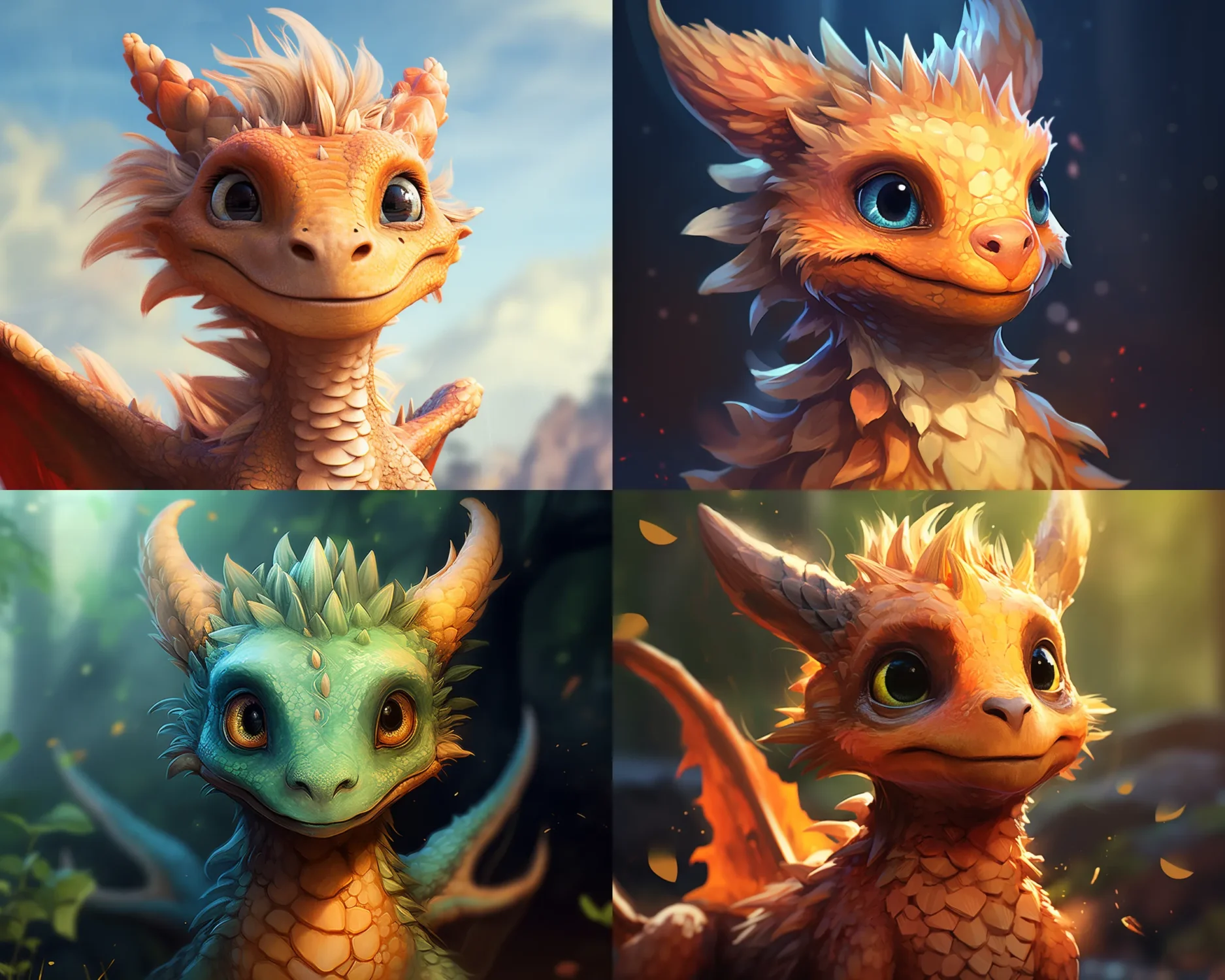 Midjourney grid of portrait of a dragon with a 5:4 ratio