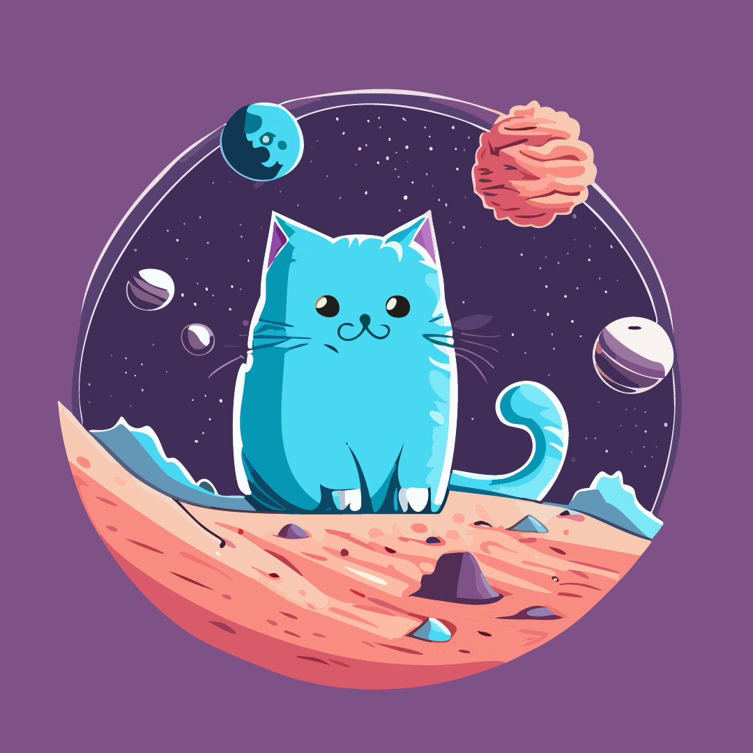 flat illustration of a cat on an alien planet AI generated in Illustrator