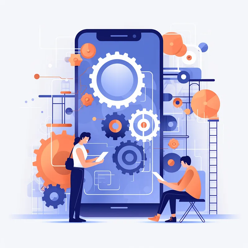 flat vector illustration of a characters designing an app on a phone generated in Midjourney