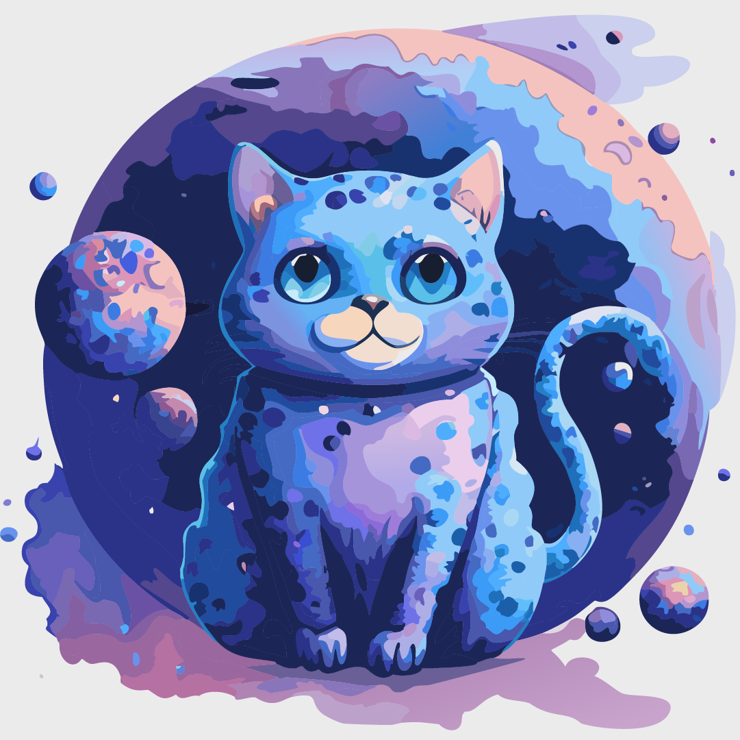 watercolor illustration of a cat on an alien planet AI generated in Illustrator