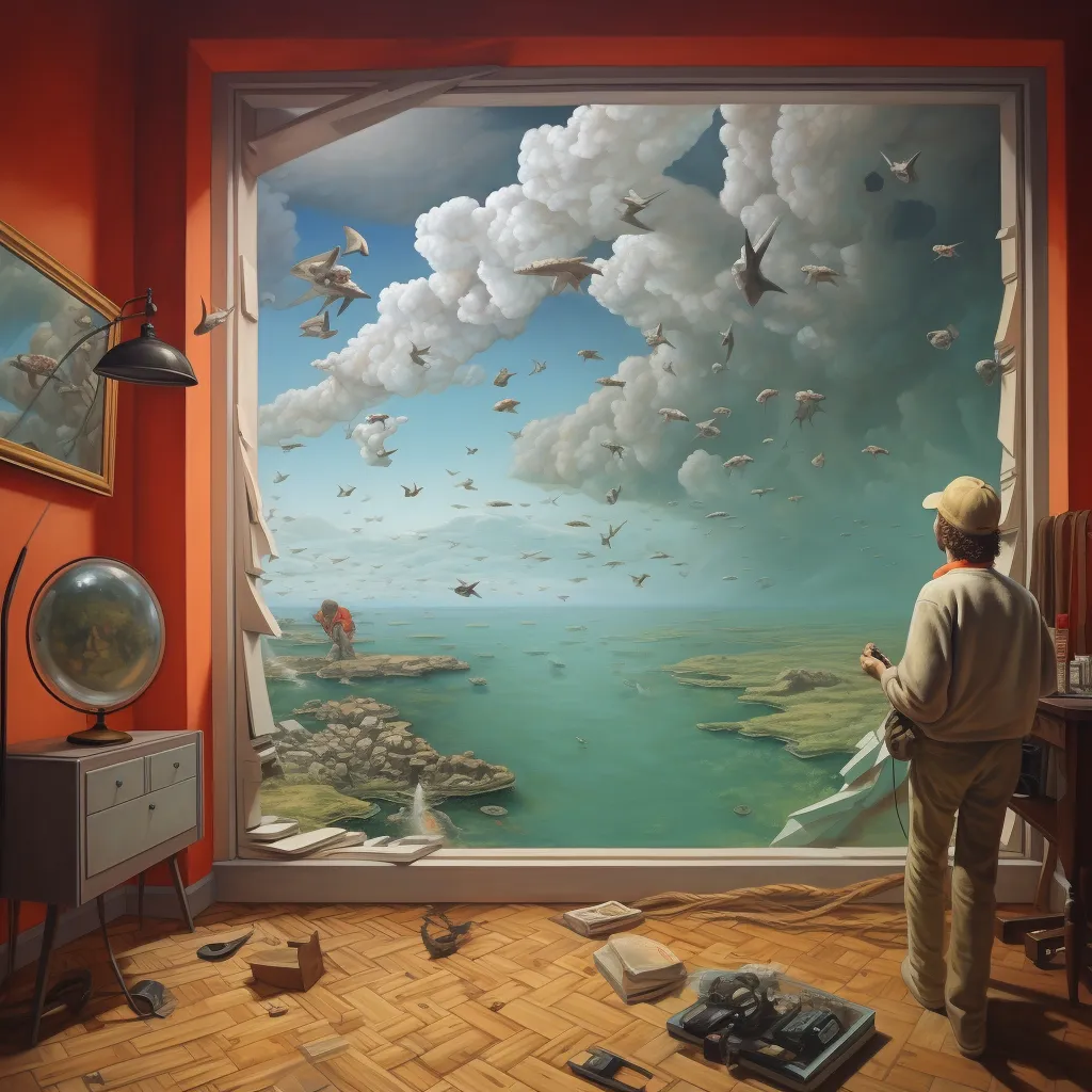 a surrealistic painting of an alternate reality generated in Midjourney