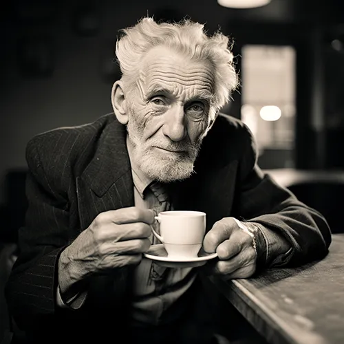 Man Drinking Coffee, generated in Midjourney