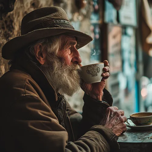Man Drinking Coffee, generated in Midjourney