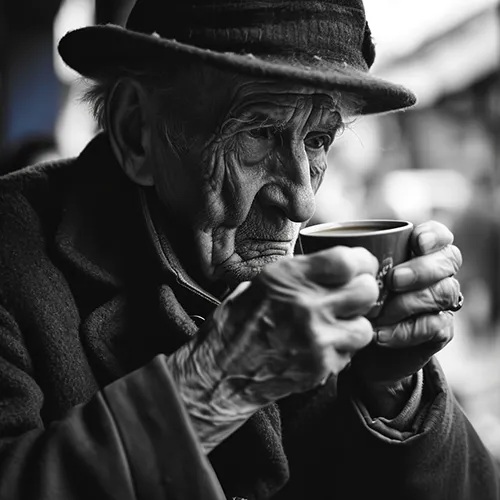 Man Drinking Coffee, generated in Midjourney