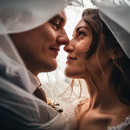 Bride and Groom at their wedding, generated in Midjourney