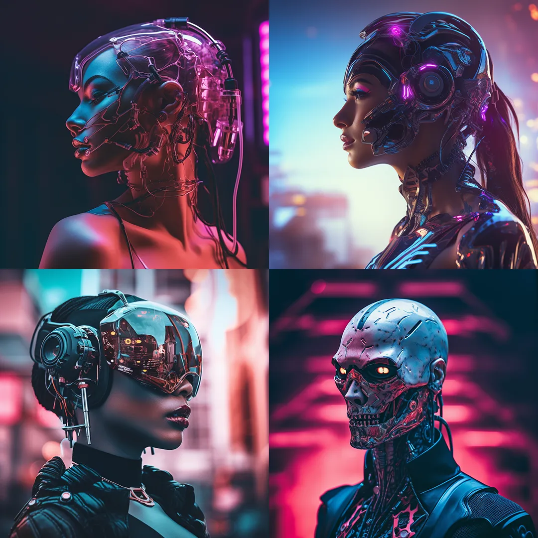 Midjourney generated cyborgs - synthwave