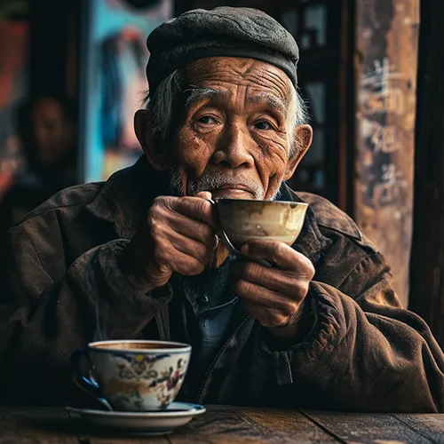 Man Drinking Coffee, generated in Midjourney
