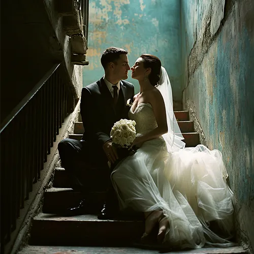 Bride and Groom at their wedding, generated in Midjourney