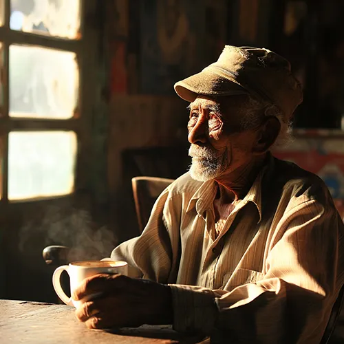 Man Drinking Coffee, generated in Midjourney
