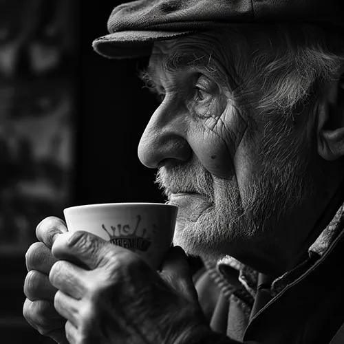 Man Drinking Coffee, generated in Midjourney