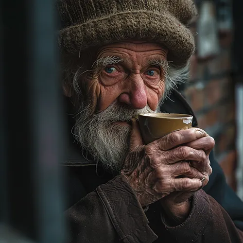 Man Drinking Coffee, generated in Midjourney
