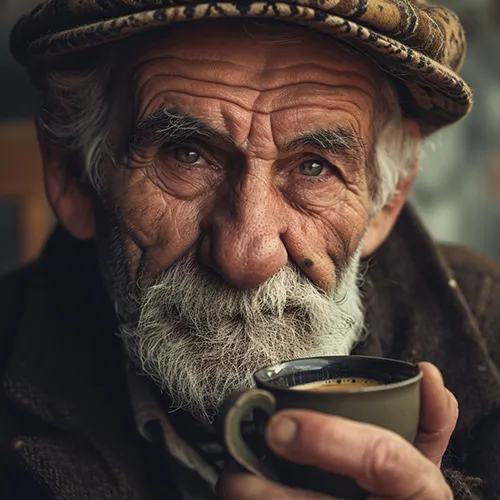 Man Drinking Coffee, generated in Midjourney