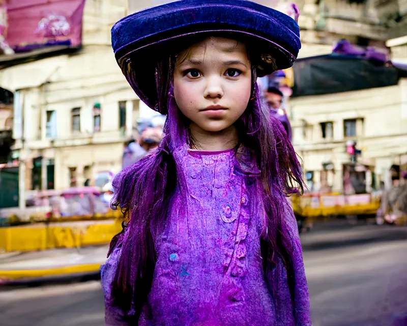little girl with a purple hat, generated in Midjourney v1
