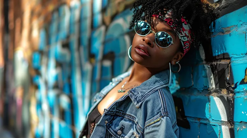 a photo of a fashion model posing for a hip hop poster, generated in Midjourney 16:9