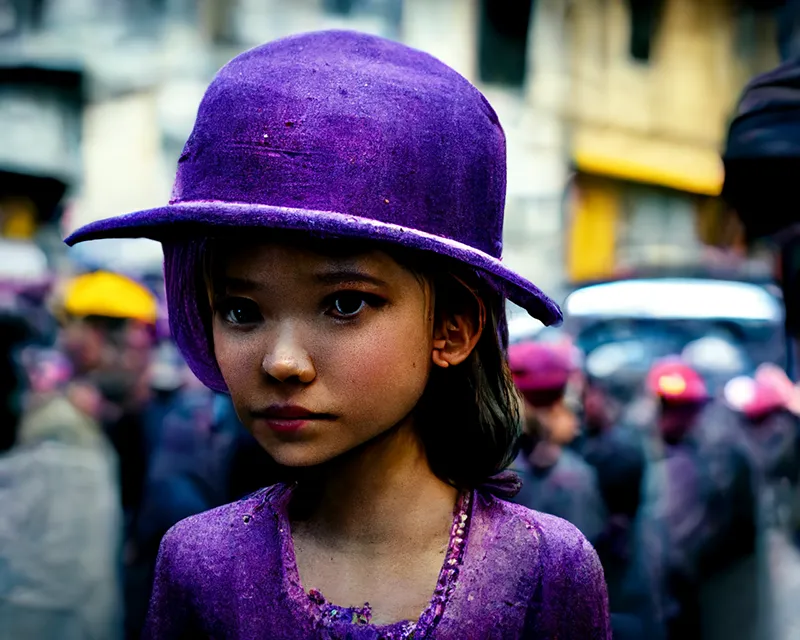 little girl with a purple hat, generated in Midjourney v2