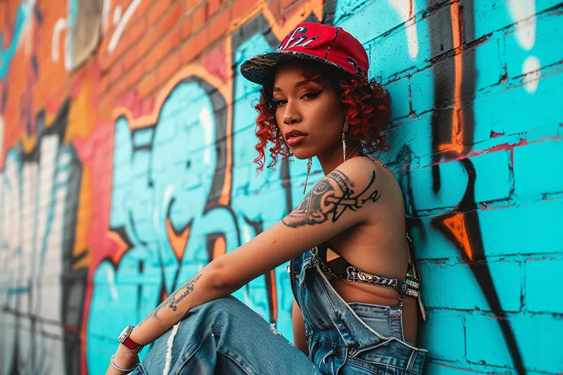 a photo of a fashion model posing for a hip hop poster, generated in Midjourney 3:2