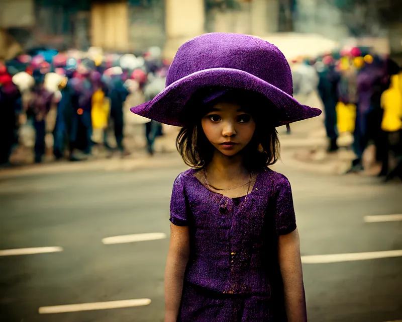 little girl with a purple hat, generated in Midjourney v3