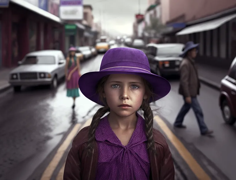 little girl with a purple hat, generated in Midjourney v4