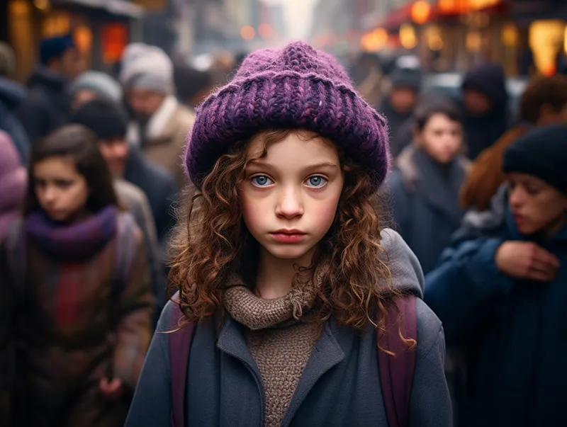 little girl with a purple hat, generated in Midjourney v5.2