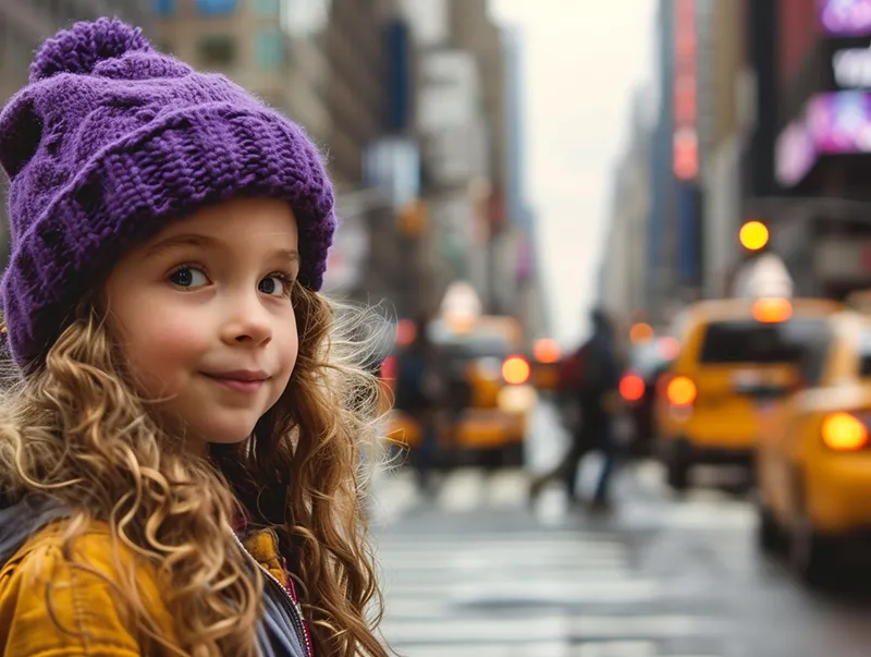 little girl with a purple hat, generated in Midjourney v6