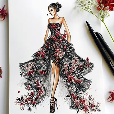 couture--dress--tbarbs._a_fashion_illustration_of_a_woman_in_a_dress_in_the_sty_5195f9a7-4839-4776-afcc-eed98c33bbb8 copy fashion illustrations of a woman wearing a dress generated in Midjourney