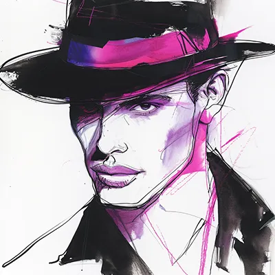 hess--hat--tbarbs._a_fashion_illustration_of_a_man_wearing_a_hat_by_Kerrie_16aa5667-87fa-4db9-9db0-a2d4e9651b7c copy fashion illustration of a woman wearing accessories generated in Midjourney