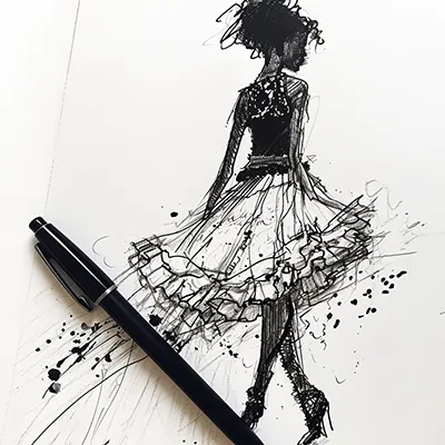 pen--dress--tbarbs._a_pen_fashion_illustration_of_a_woman_in_a_dress_6c527cc1-de6b-4a4d-a8b6-8f2bb8fe890c copy fashion illustrations of a woman wearing a dress generated in Midjourney