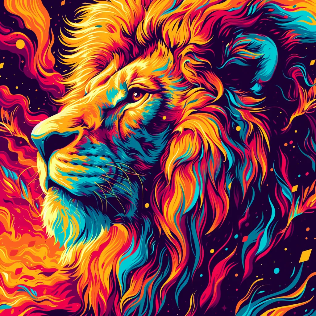 vector illustration of a lion generated in Midjourney
