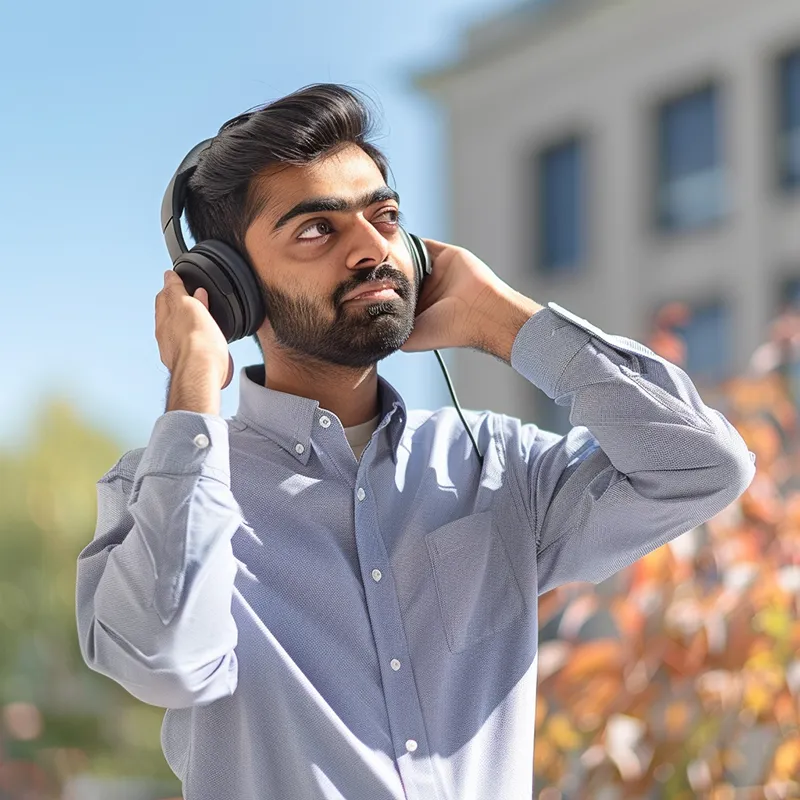 Handsome man listening to music