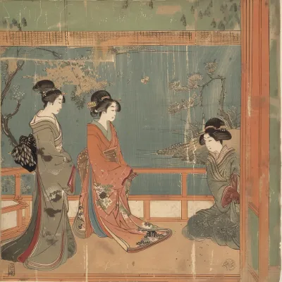 ukiyo-e artwork of courtesans generated in Midjourney