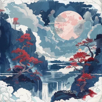 ukiyo-e romantic vista generated in Midjourney