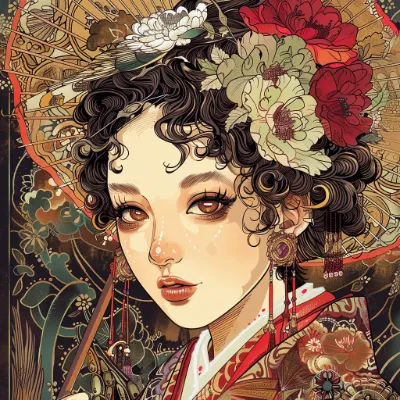 ukiyo-e artwork of courtesans generated in Midjourney