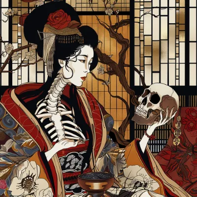 ukiyo-e artwork of courtesans generated in Midjourney