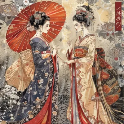 ukiyo-e artwork of courtesans generated in Midjourney