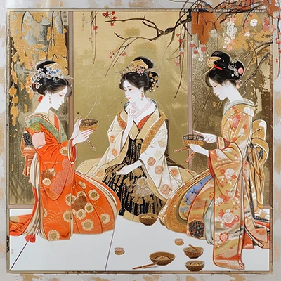 ukiyo-e artwork of courtesans generated in Midjourney