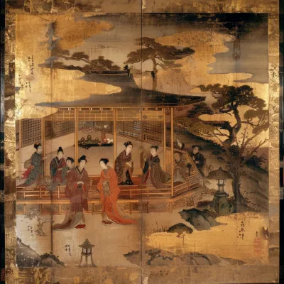 ukiyo-e artwork of courtesans generated in Midjourney