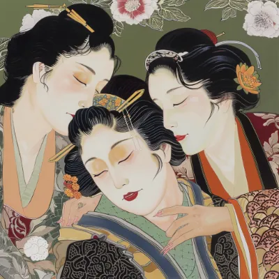 ukiyo-e artwork of courtesans generated in Midjourney