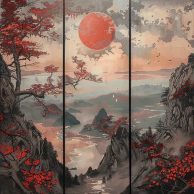 ukiyo-e romantic vista generated in Midjourney